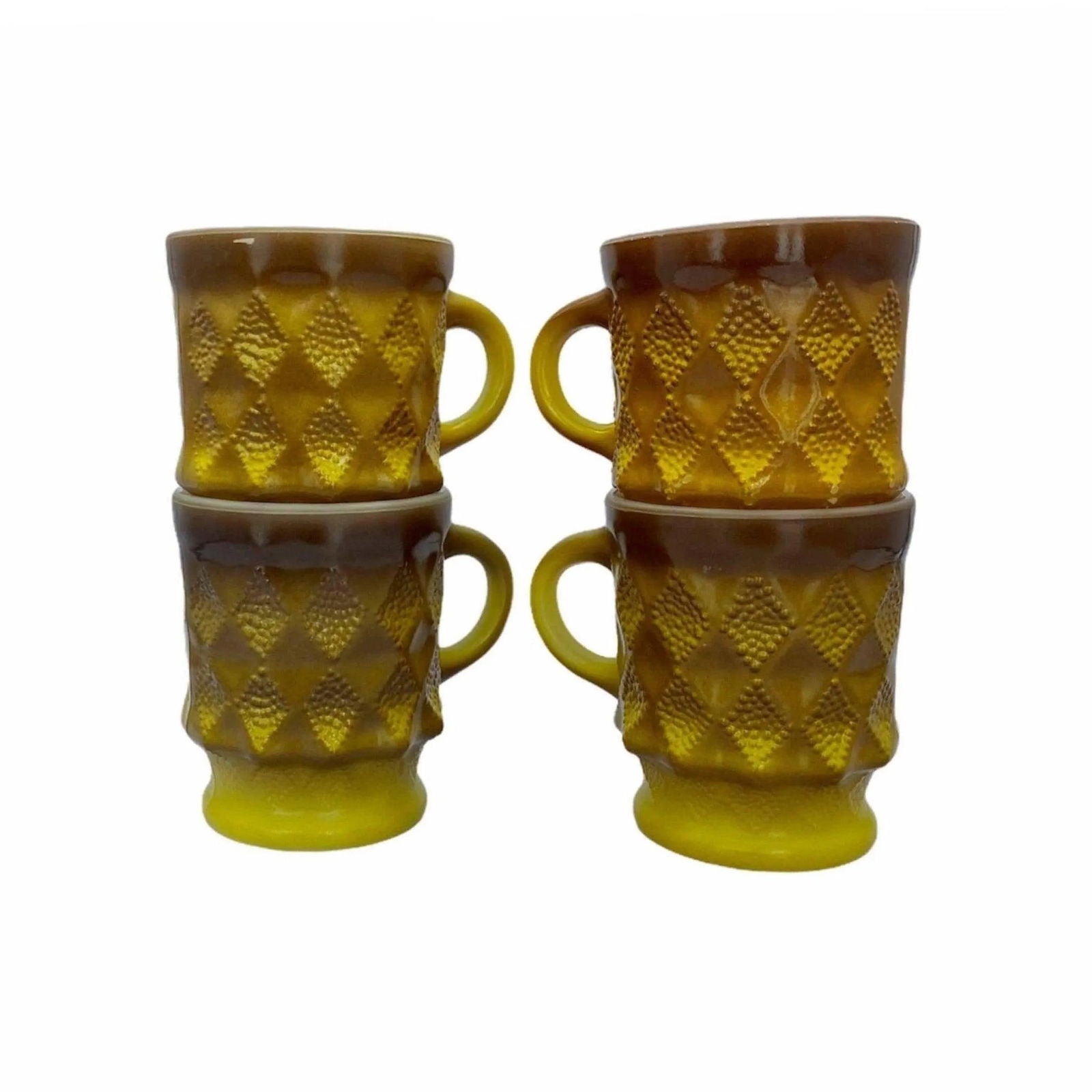 Anchor Hocking Fire King Kimberly Mugs - Yellow/Brown Jewelry Bubble