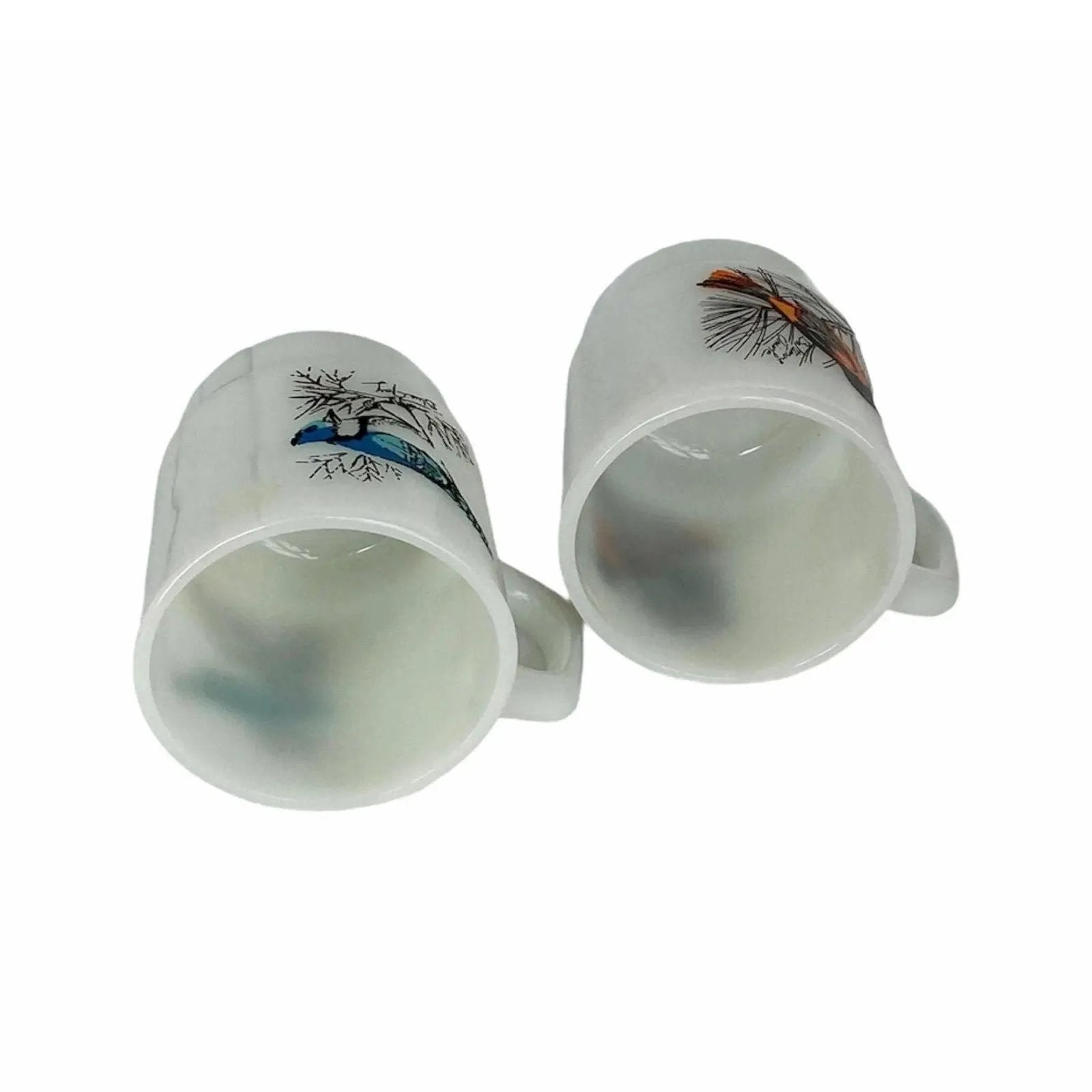 Anchor Hocking Milk Glass Vintage Mugs - Songbirds