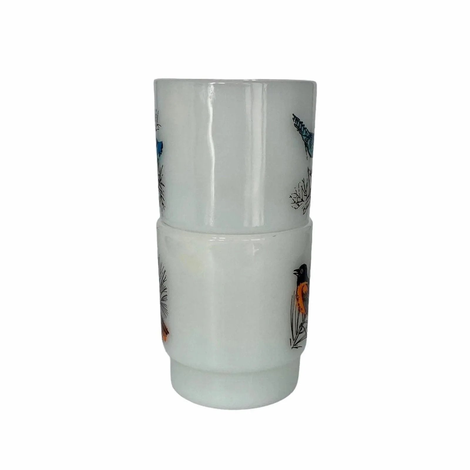Anchor Hocking Milk Glass Vintage Mugs - Songbirds