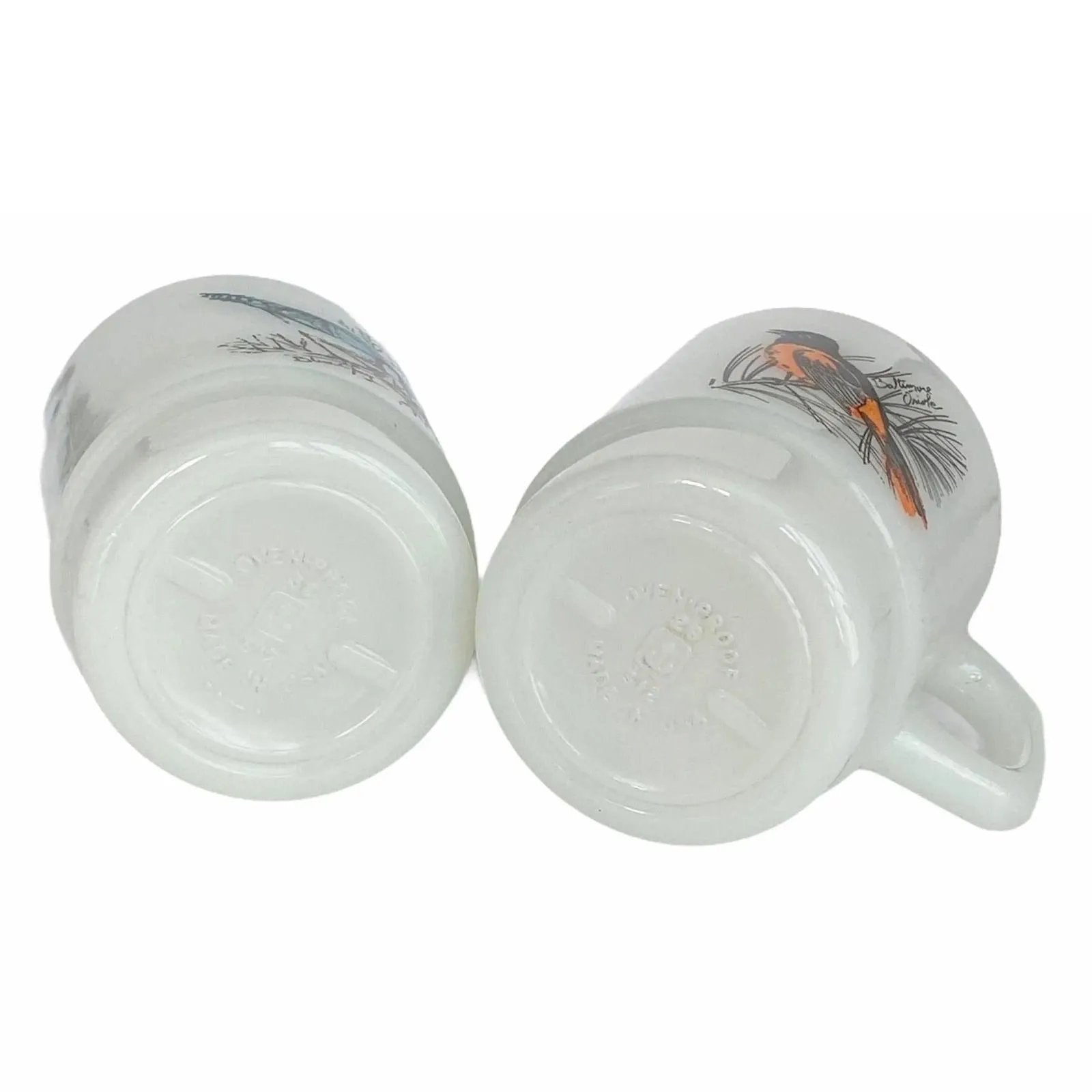 Anchor Hocking Milk Glass Vintage Mugs - Songbirds
