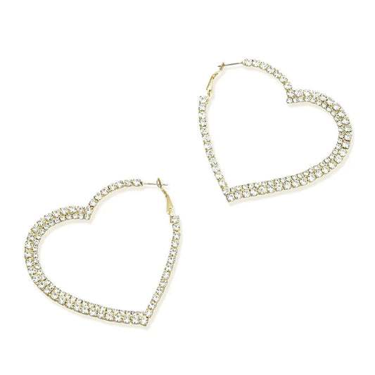 Angled Pavé Heart Hoop Earrings Gold Plated Jewelry Bubble