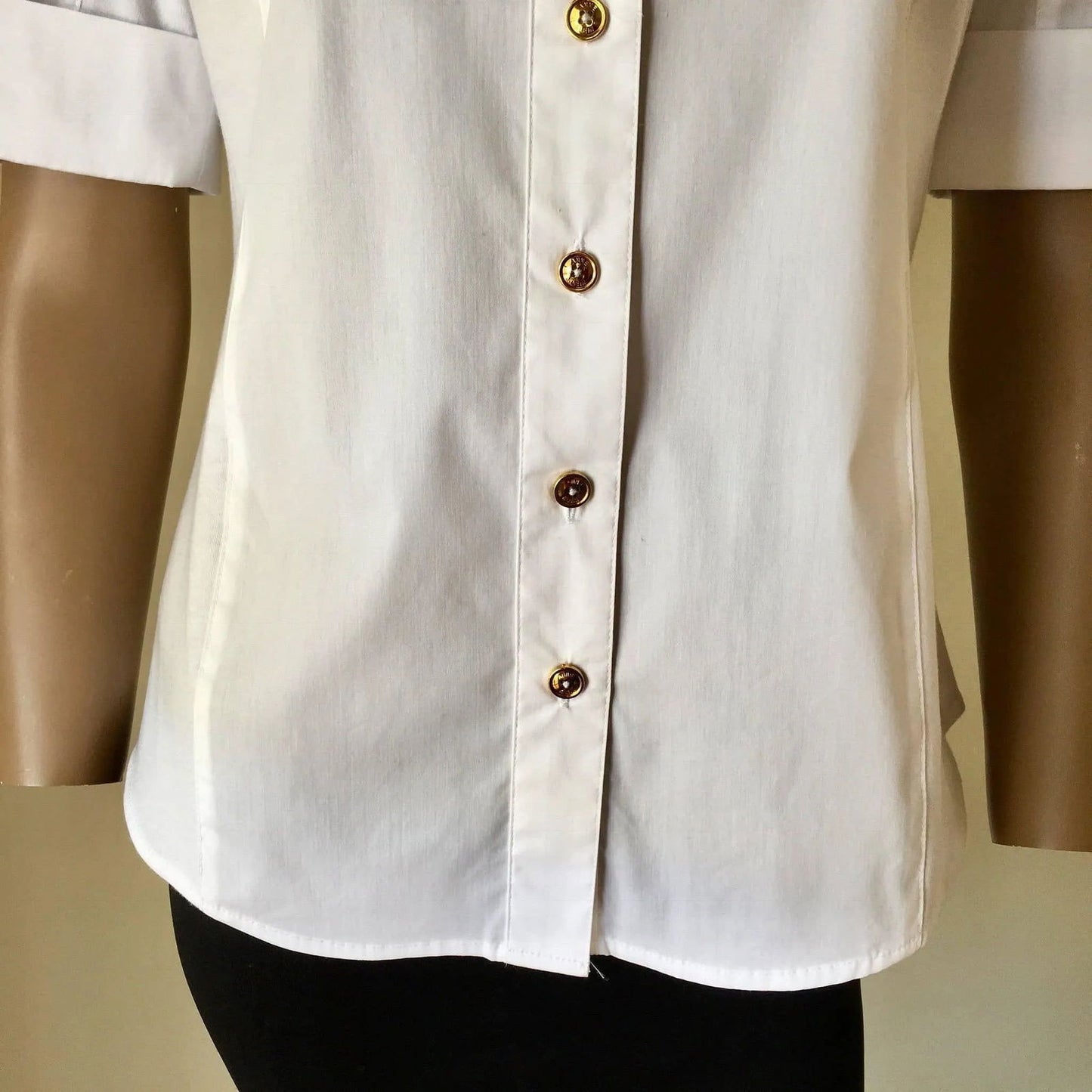 Anne Klein Women's Top Split V-Neck Short Sleeve White Blouse Shirt Jewelry Bubble