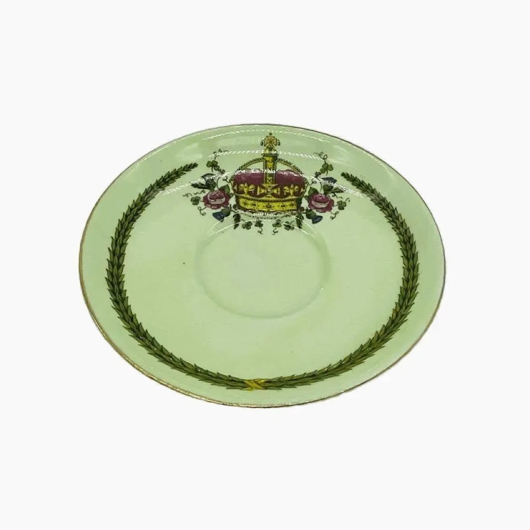 Antique Aynsley Bone China Mint Green Coronation Queen Elizabeth II Cup Saucer Set