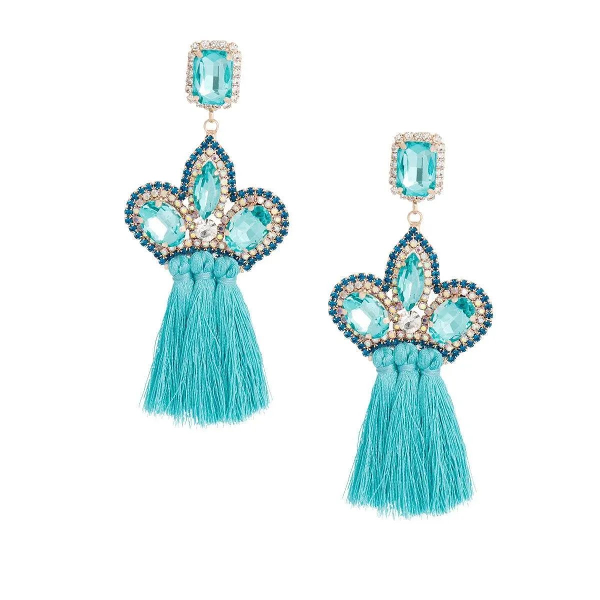 Aqua Jewel Tassel Drop Fashion Earrings - Shop Now!