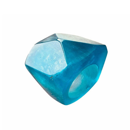 Aqua-blue Resin Square Pyramid Shape Modern Cocktail Ring Jewelry Bubble