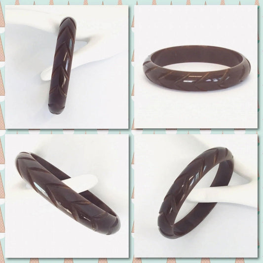 Art Deco rich brown carved bakelite bangle Jewelry Bubble