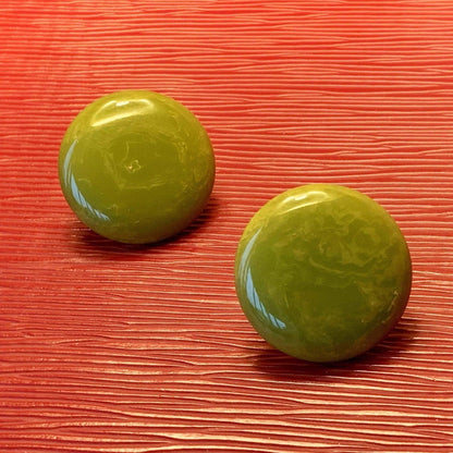 Bakelite Earrings, Vintage Round and Quite Large Green with Swirls Jewelry Bubble