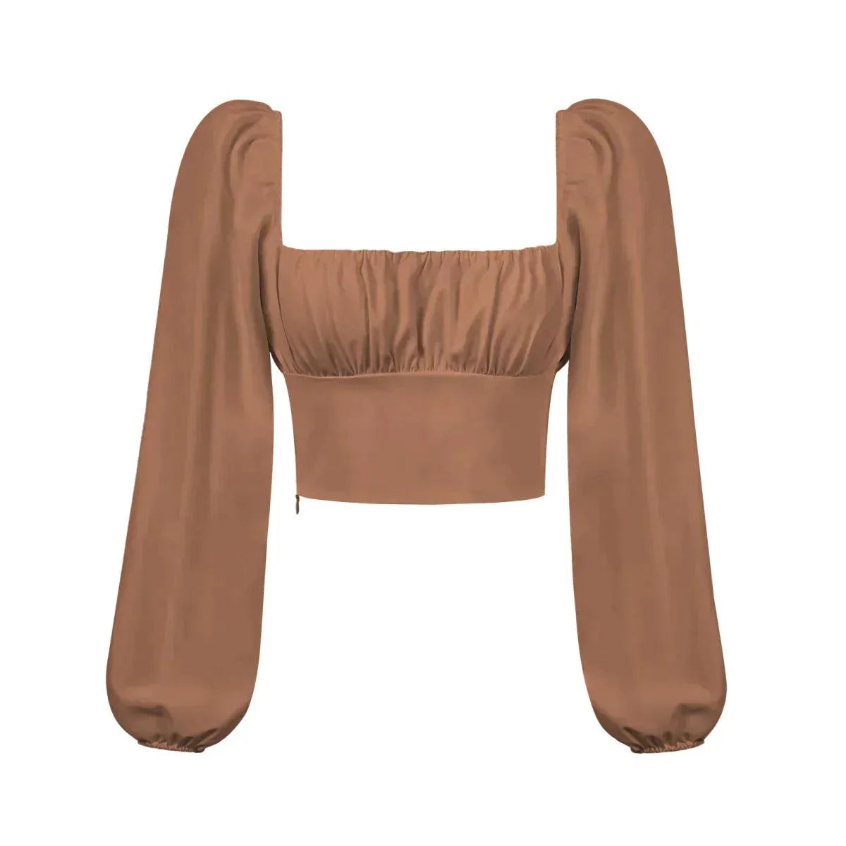 Ballon Sleeve Square Neck Crop Top Jewelry Bubble