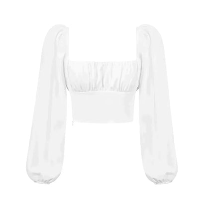 Ballon Sleeve Square Neck Crop Top Jewelry Bubble