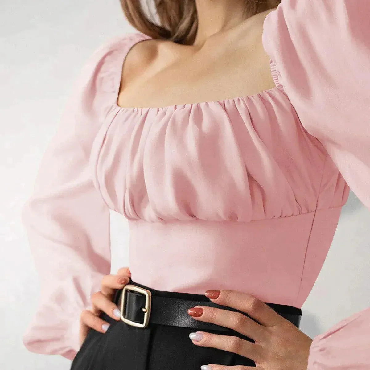 Ballon Sleeve Square Neck Crop Top Jewelry Bubble