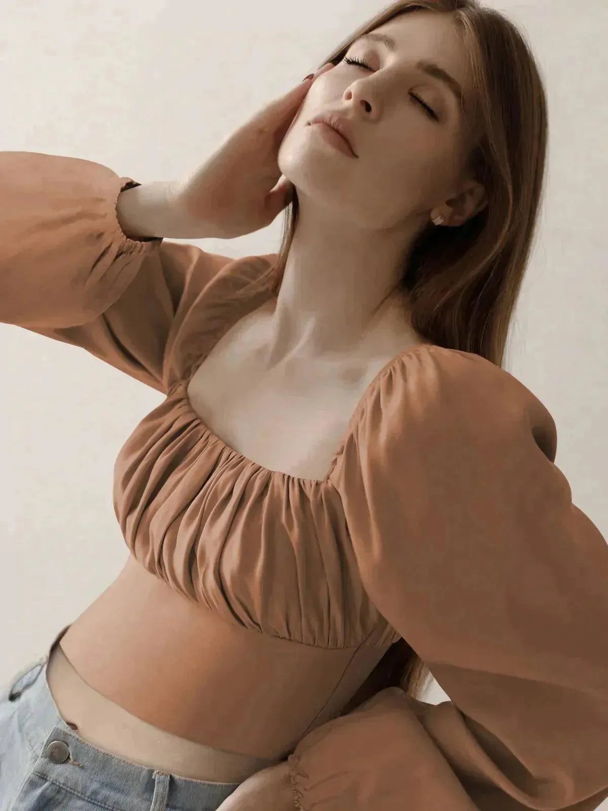 Ballon Sleeve Square Neck Crop Top