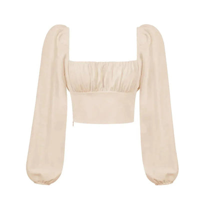 Ballon Sleeve Square Neck Crop Top Jewelry Bubble