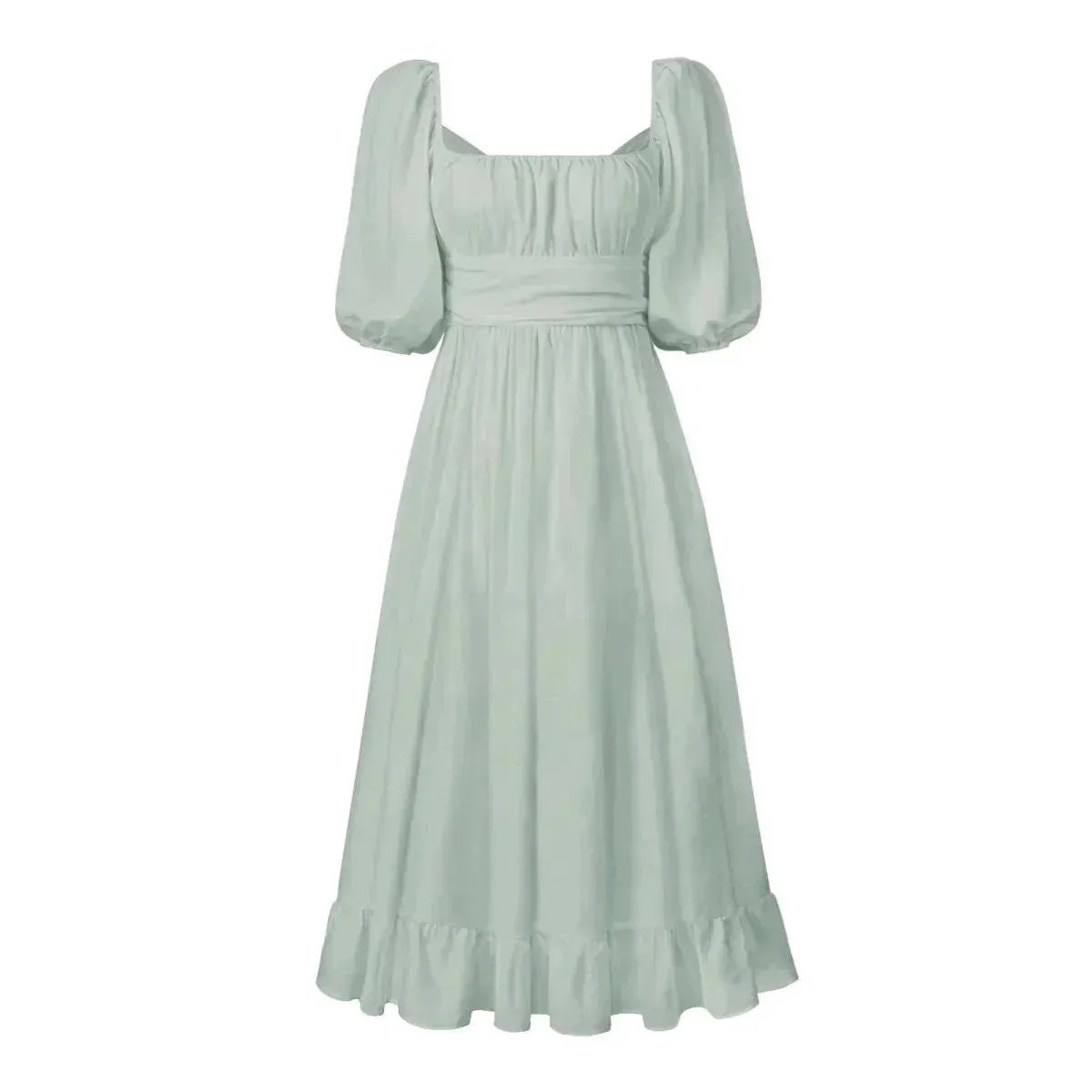 Balloon Sleeve Back-Bowknot Detail Maxi Dress