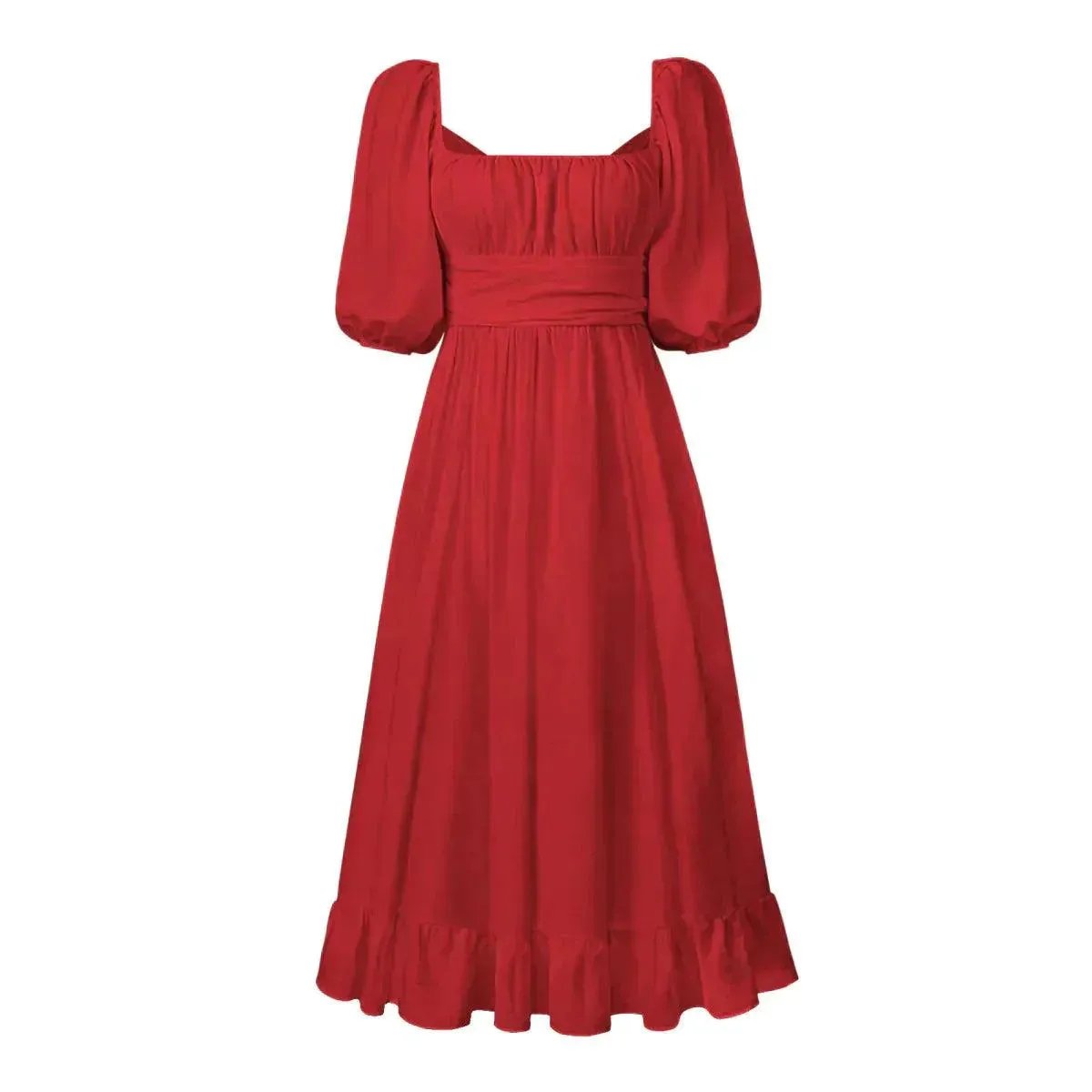 Balloon Sleeve Back-Bowknot Detail Maxi Dress