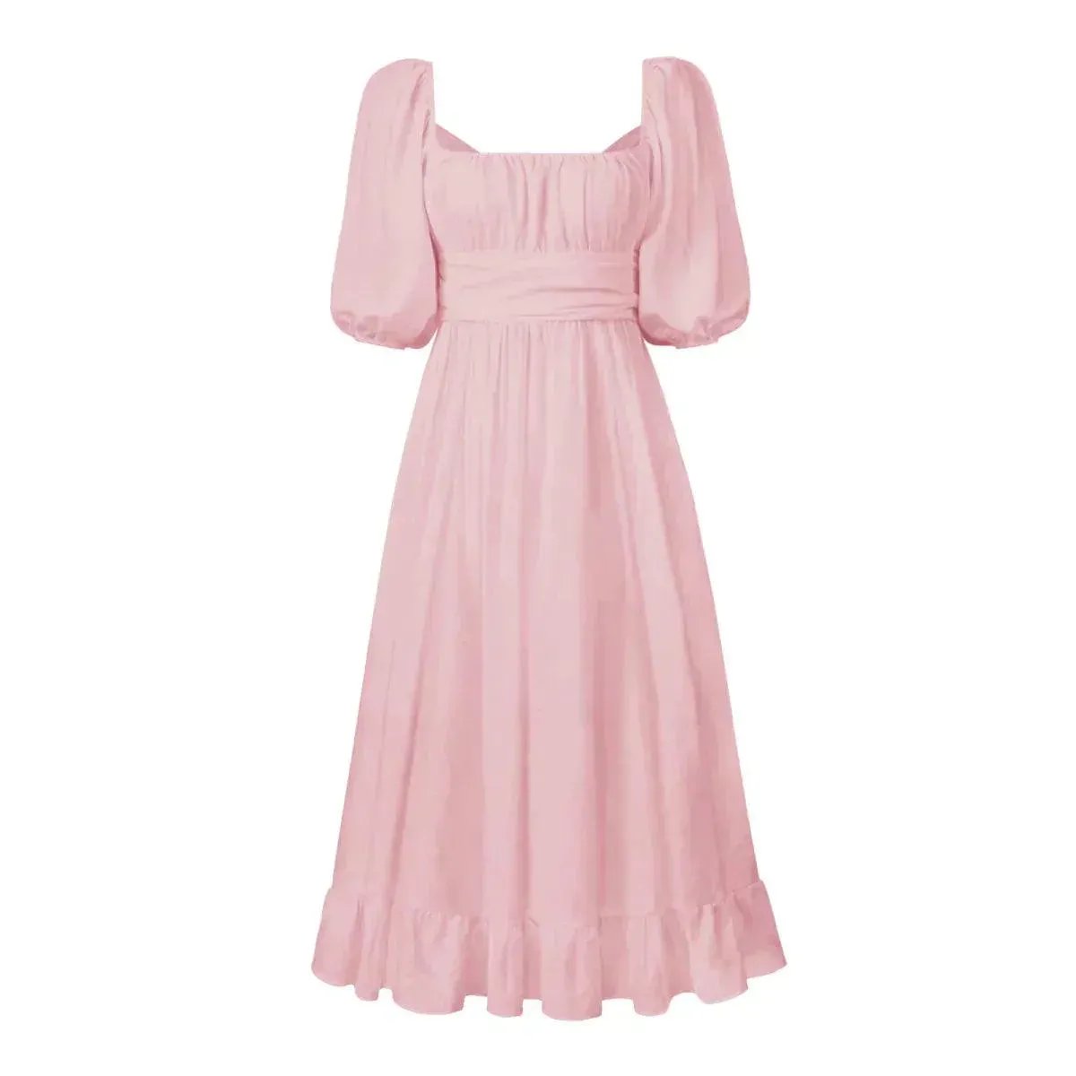 Balloon Sleeve Back-Bowknot Detail Maxi Dress