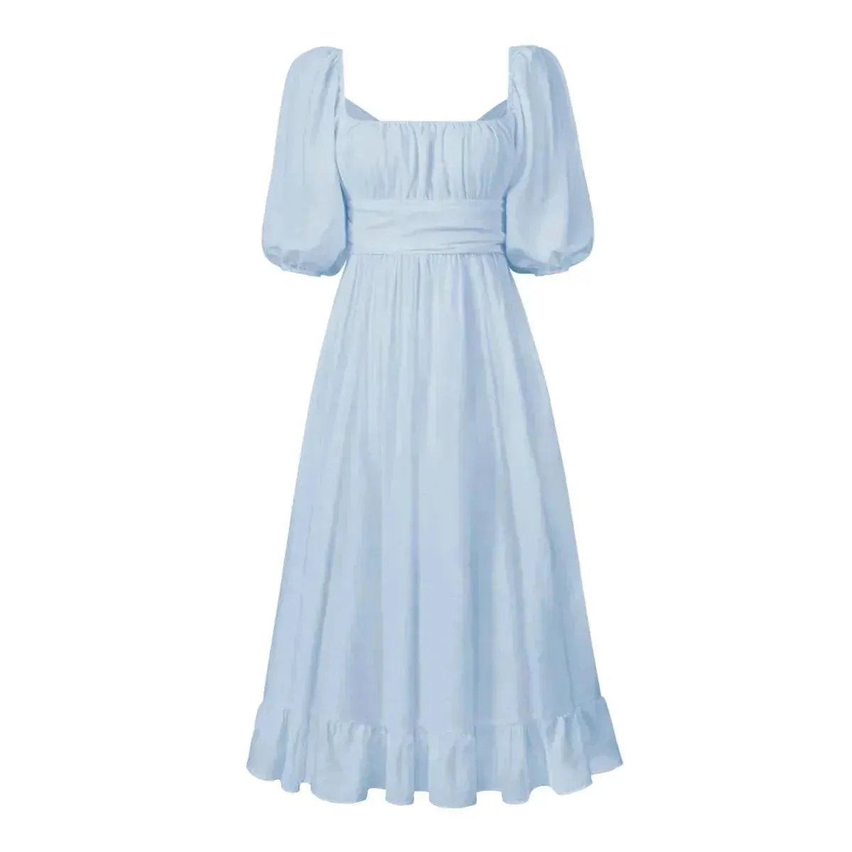 Balloon Sleeve Back-Bowknot Detail Maxi Dress