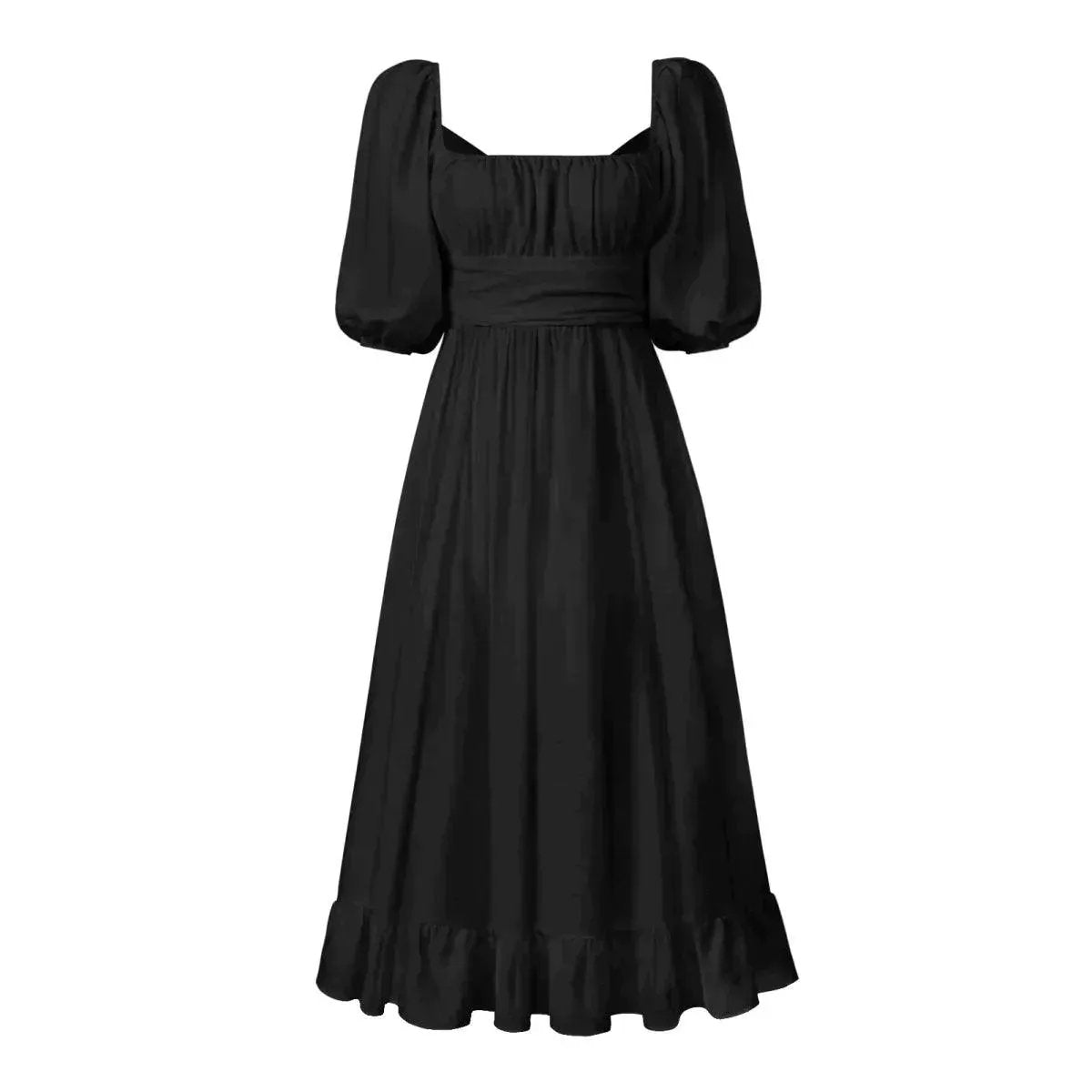 Balloon Sleeve Back-Bowknot Detail Maxi Dress
