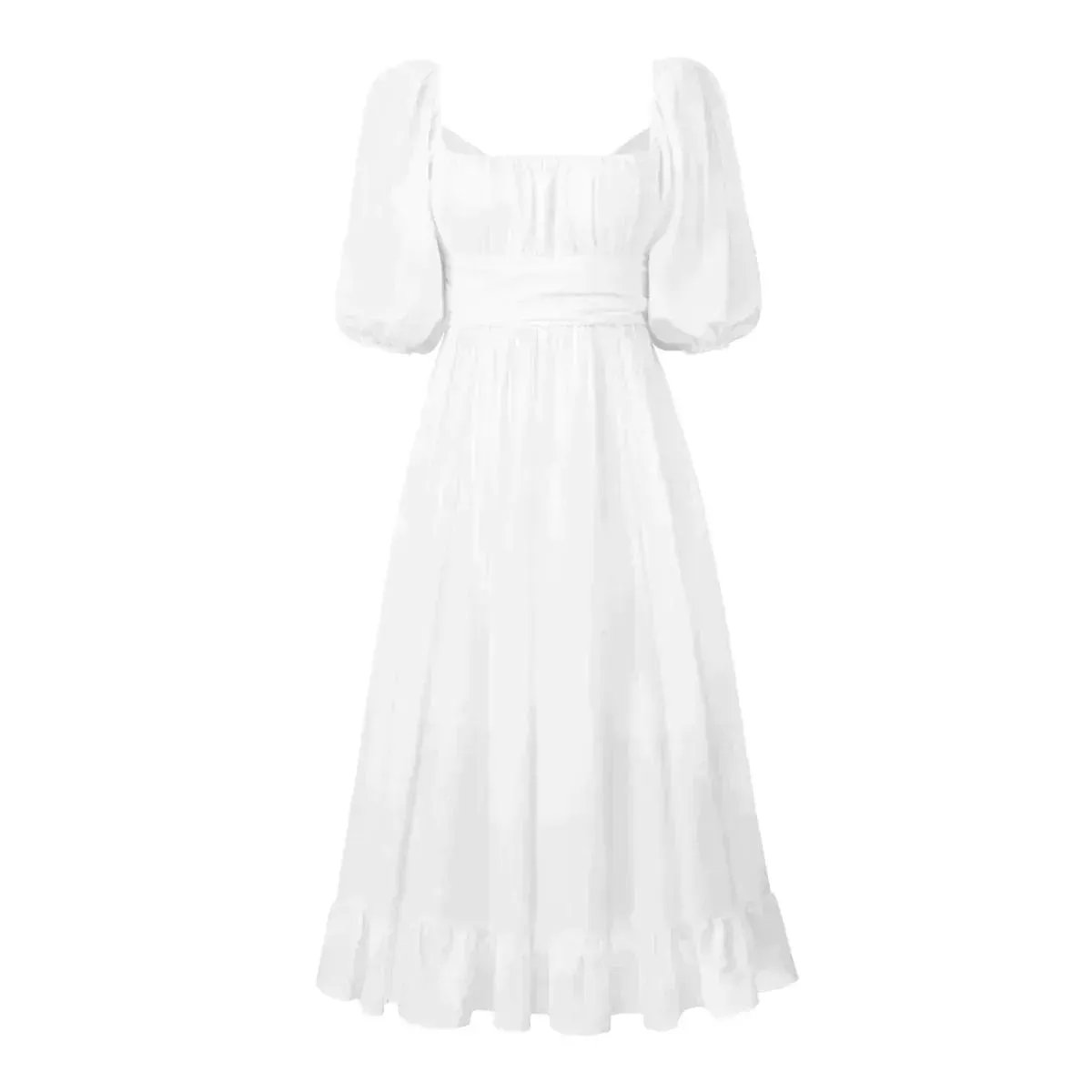 Balloon Sleeve Back-Bowknot Detail Maxi Dress