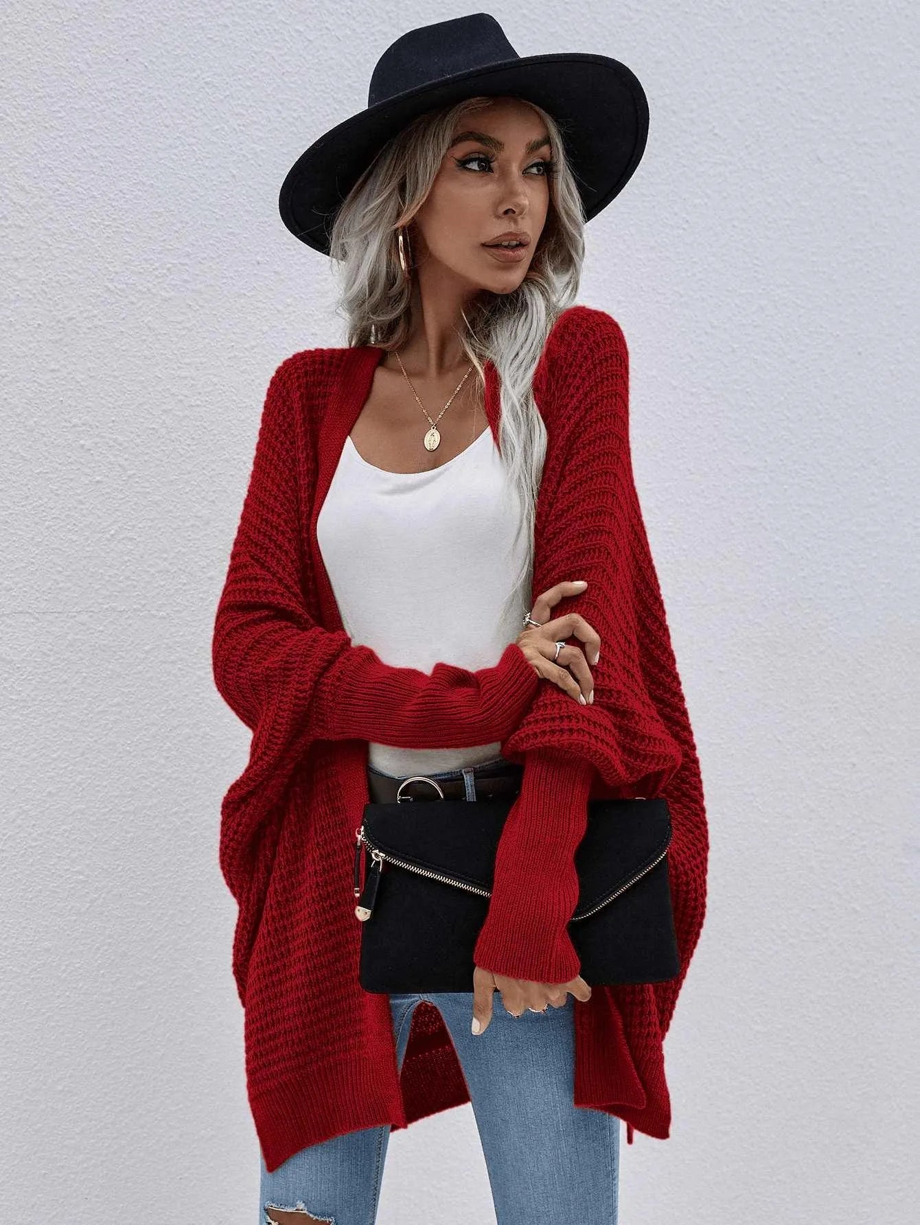 Batwing Sleeve Loose Knitted Cardigan Jewelry Bubble