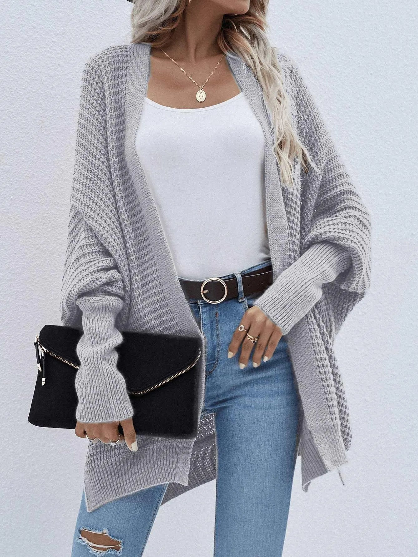 Batwing Sleeve Loose Knitted Cardigan Jewelry Bubble