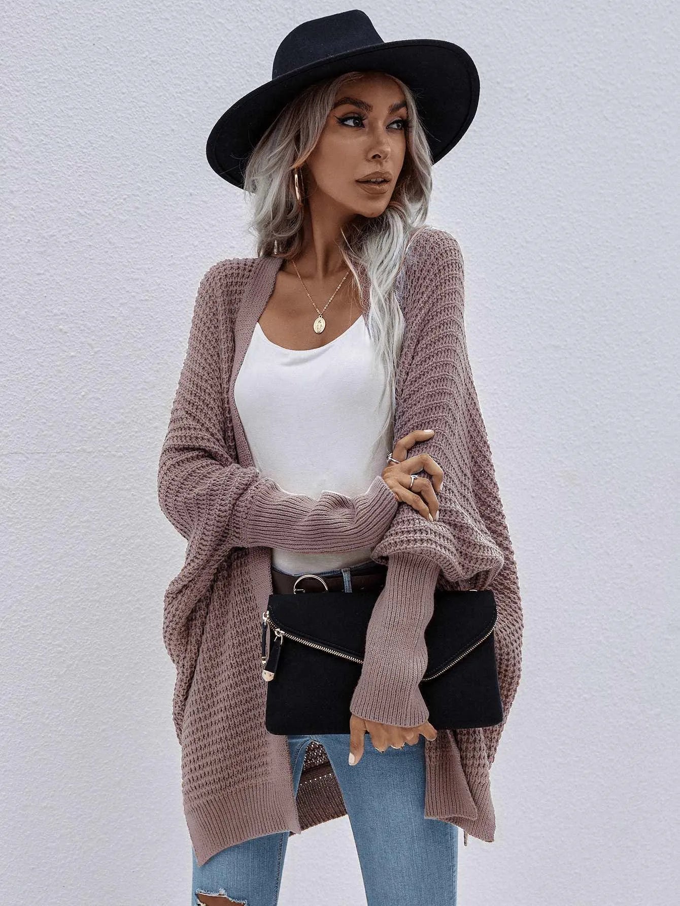 Batwing Sleeve Loose Knitted Cardigan Jewelry Bubble