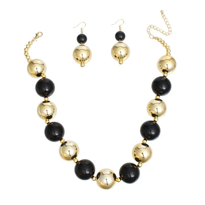 Bauble Pearl Black Gold Necklace Earrings Set - Level Up Your Fashion Jewelry Collection Jewelry Bubble