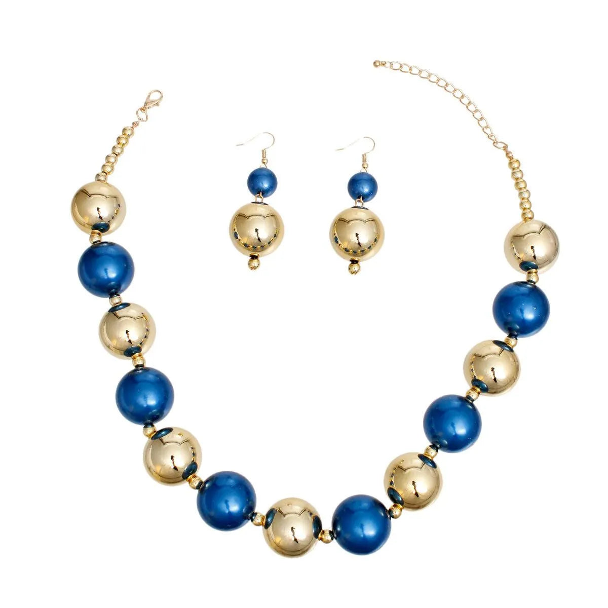 Bauble Pearl Blue Gold Necklace Earrings Set - Level Up Your Fashion Jewelry Collection Jewelry Bubble