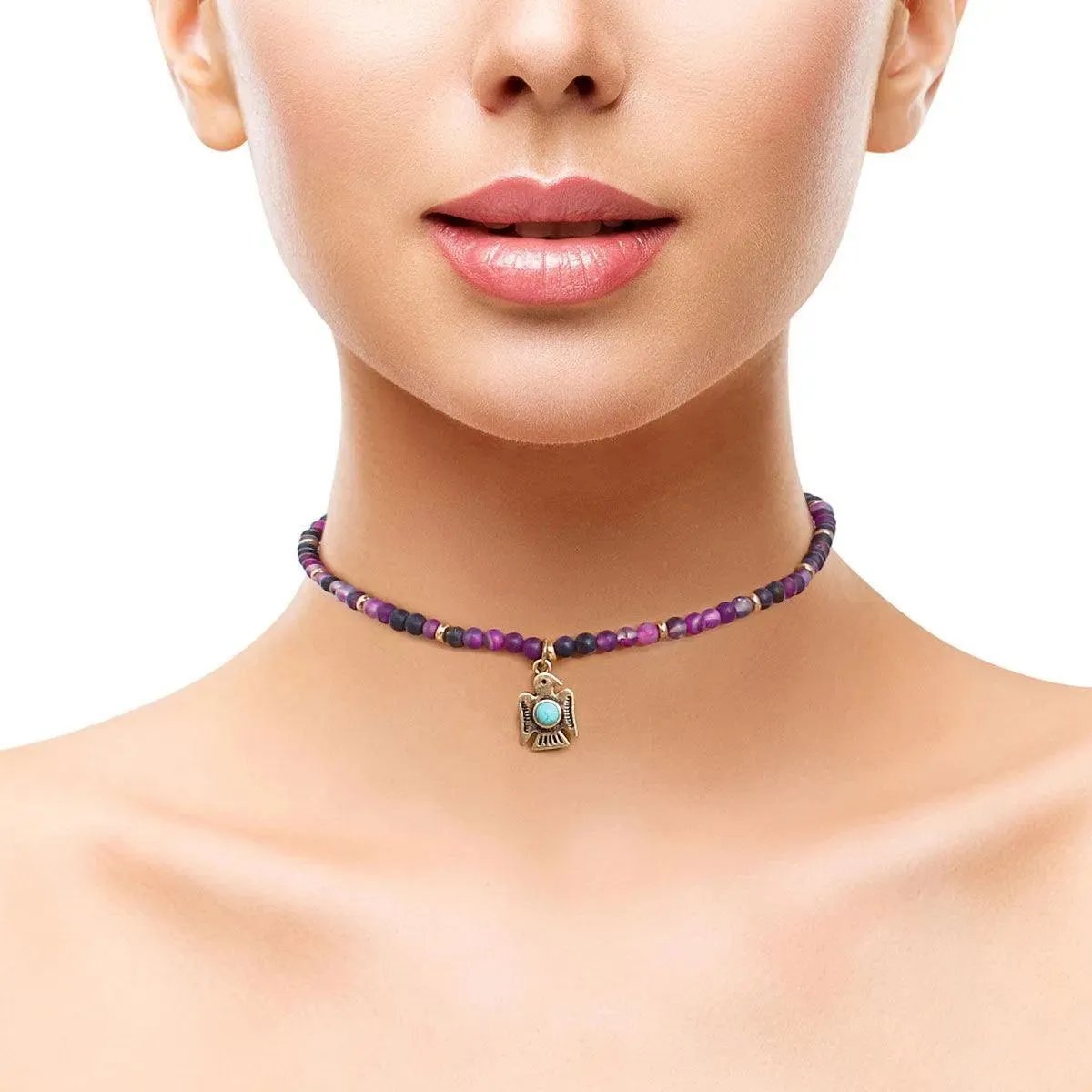 Beaded Wrap Bracelet in Purple with Charm Dangle