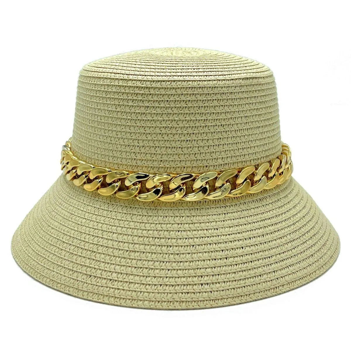 Beige Bucket Hat Chain Detail Jewelry Bubble