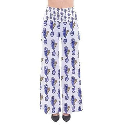 Bell Bottom Cotton Palazzo Pants Seahorse Pattern Flare Jewelry Bubble