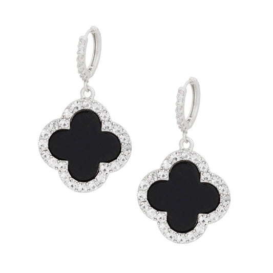 Best Dangle Drop Black Clover Earrings Silver: Luxe Accessory Pinktown