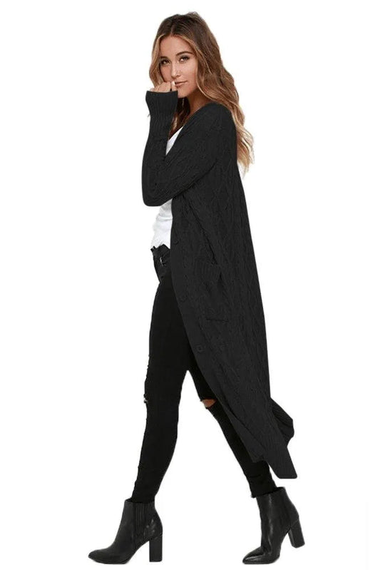 Black Cable Knit Long Cardigan Jewelry Bubble