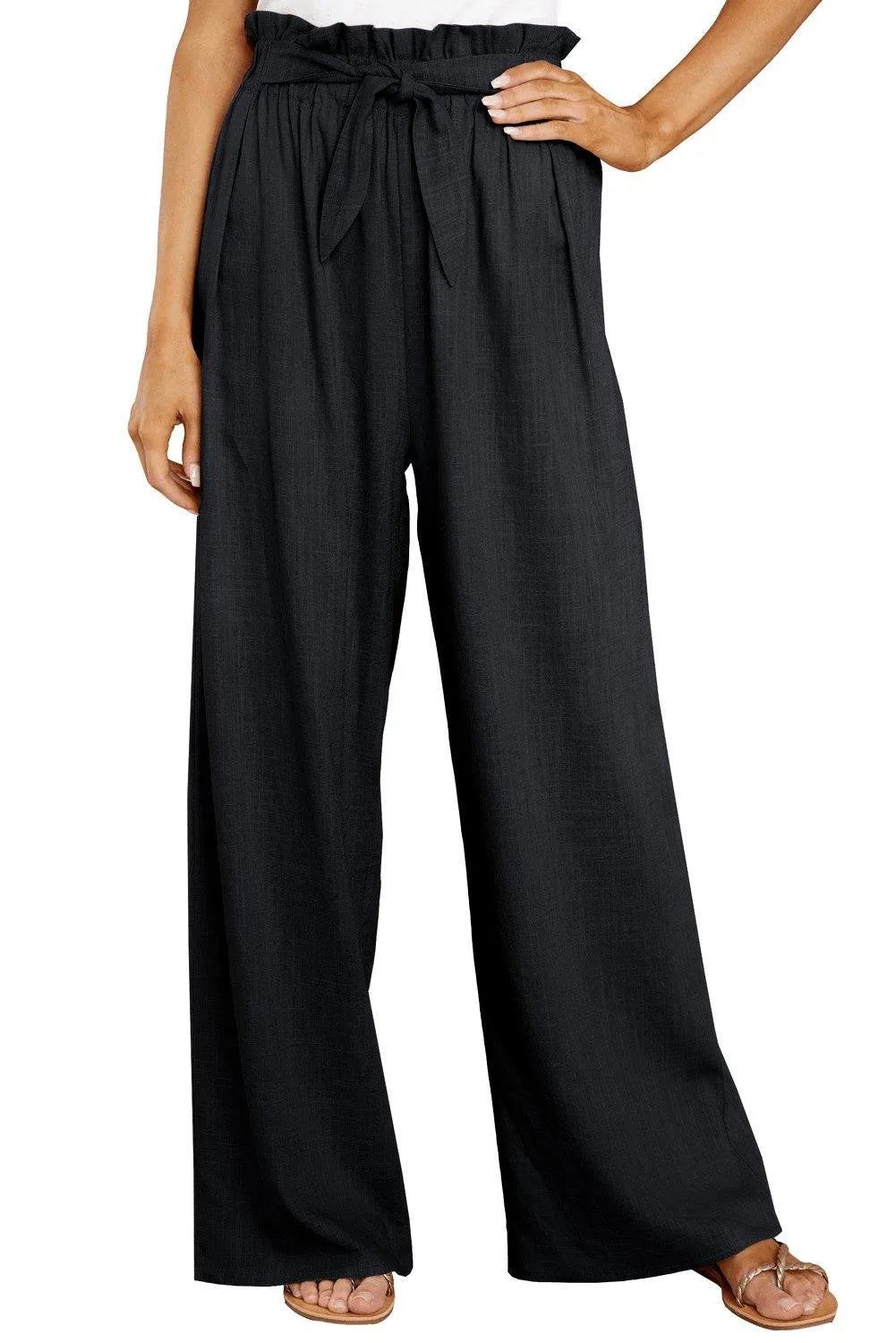 Black Casual High Waist Wide Leg Pants Jewelry Bubble