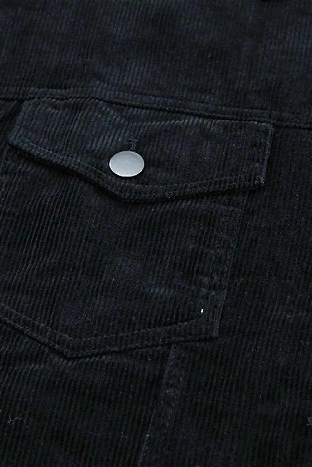 Black Corduroy Pocket Buttoned Jacket