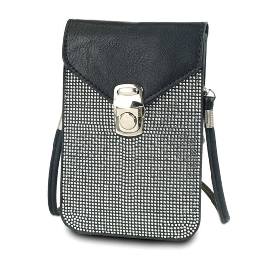 Black Crossbody Cellular Phone Bag with Card Slots for Women Jewelry Bubble