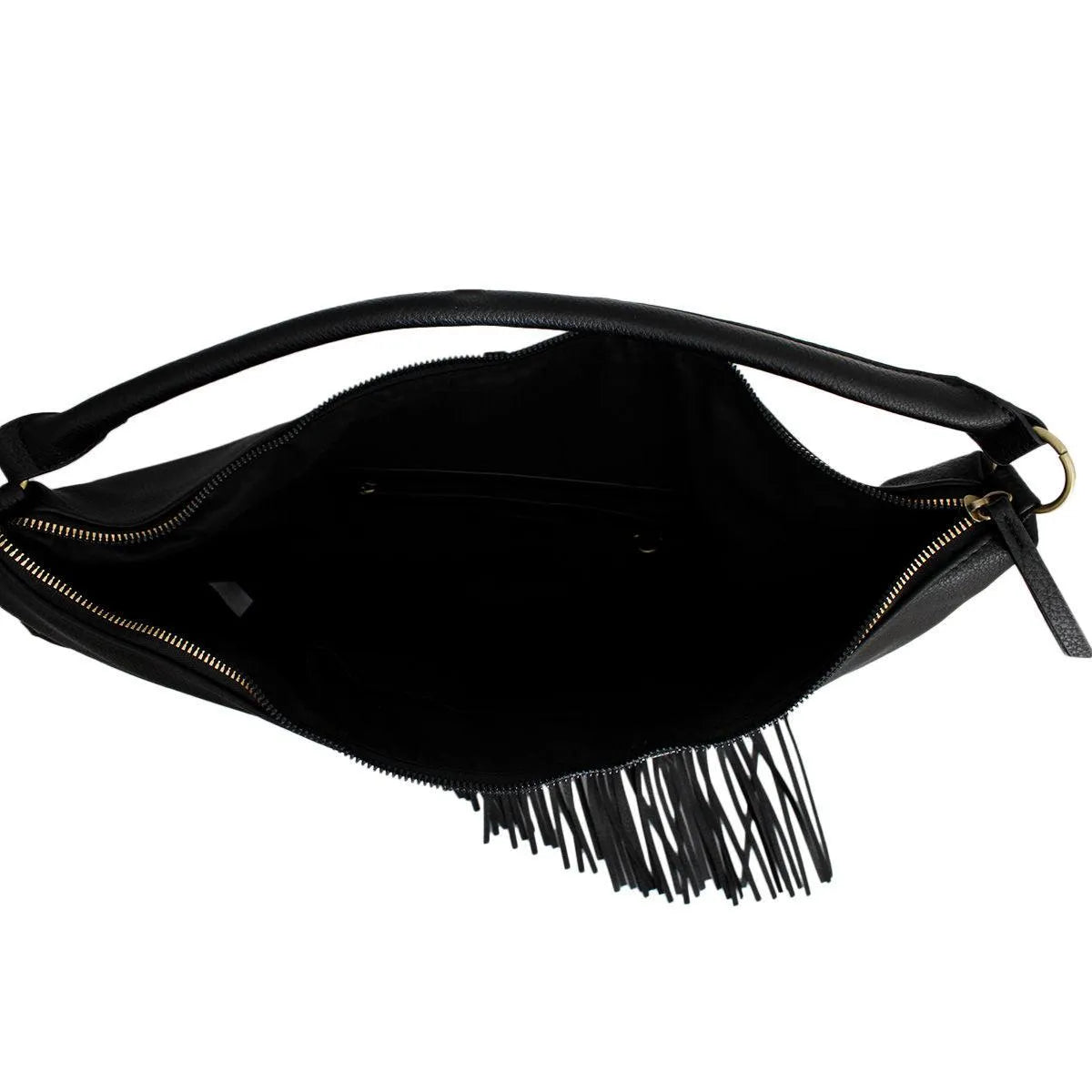 Black Diagonal Fringe Hobo Handbag for Trendy Women Jewelry Bubble