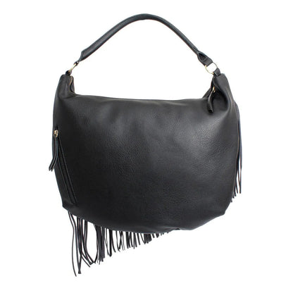 Black Diagonal Fringe Hobo Handbag for Trendy Women Jewelry Bubble