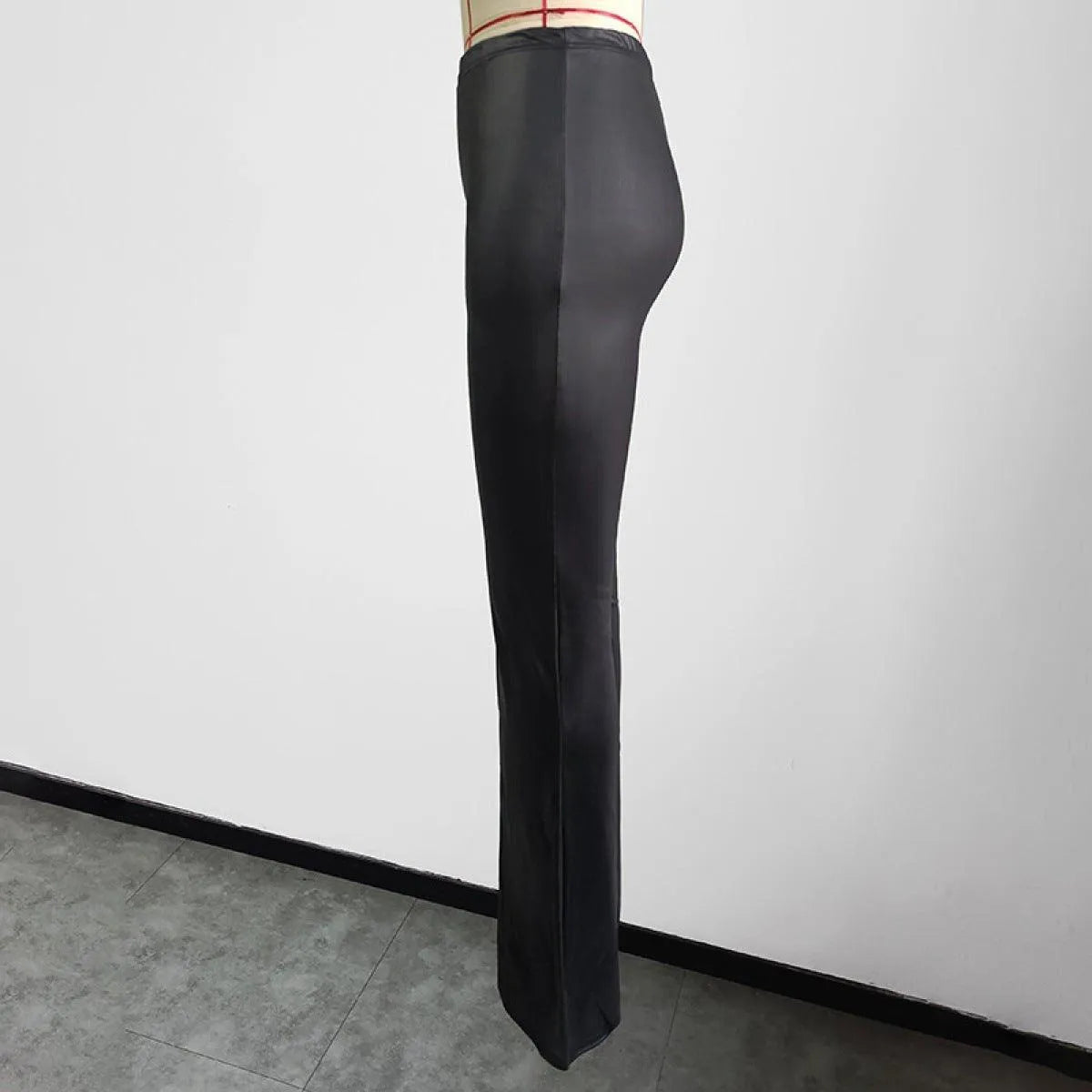 Black Faux Leather Flared Pant High Waist Sexy Jewelry Bubble