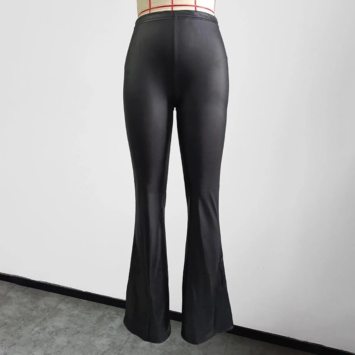 Black Faux Leather Flared Pant High Waist Sexy Jewelry Bubble