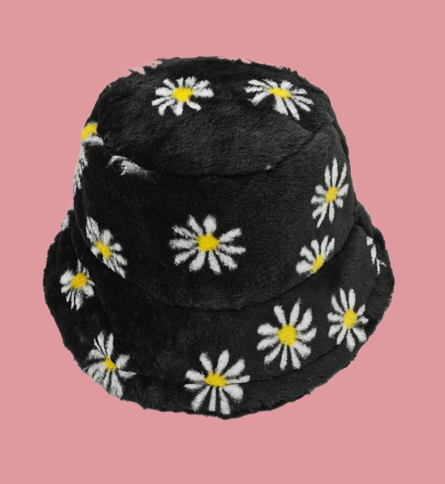 Black Floral Faux Fur Winter Bucket Hat Jewelry Bubble