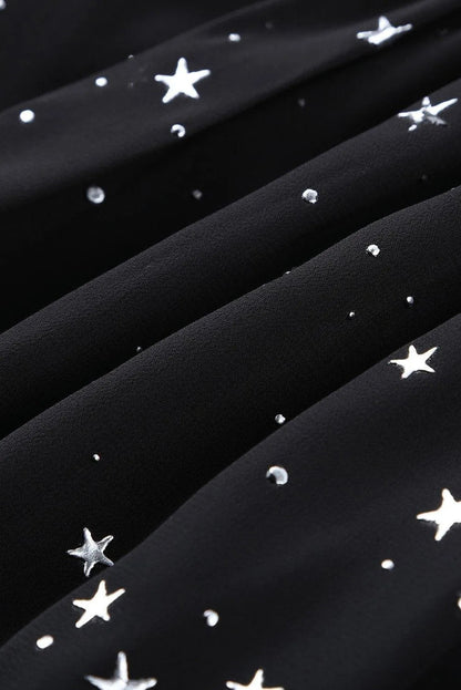 Black Glitter Stars V Neck Backless Ruffle Mini Dress Jewelry Bubble