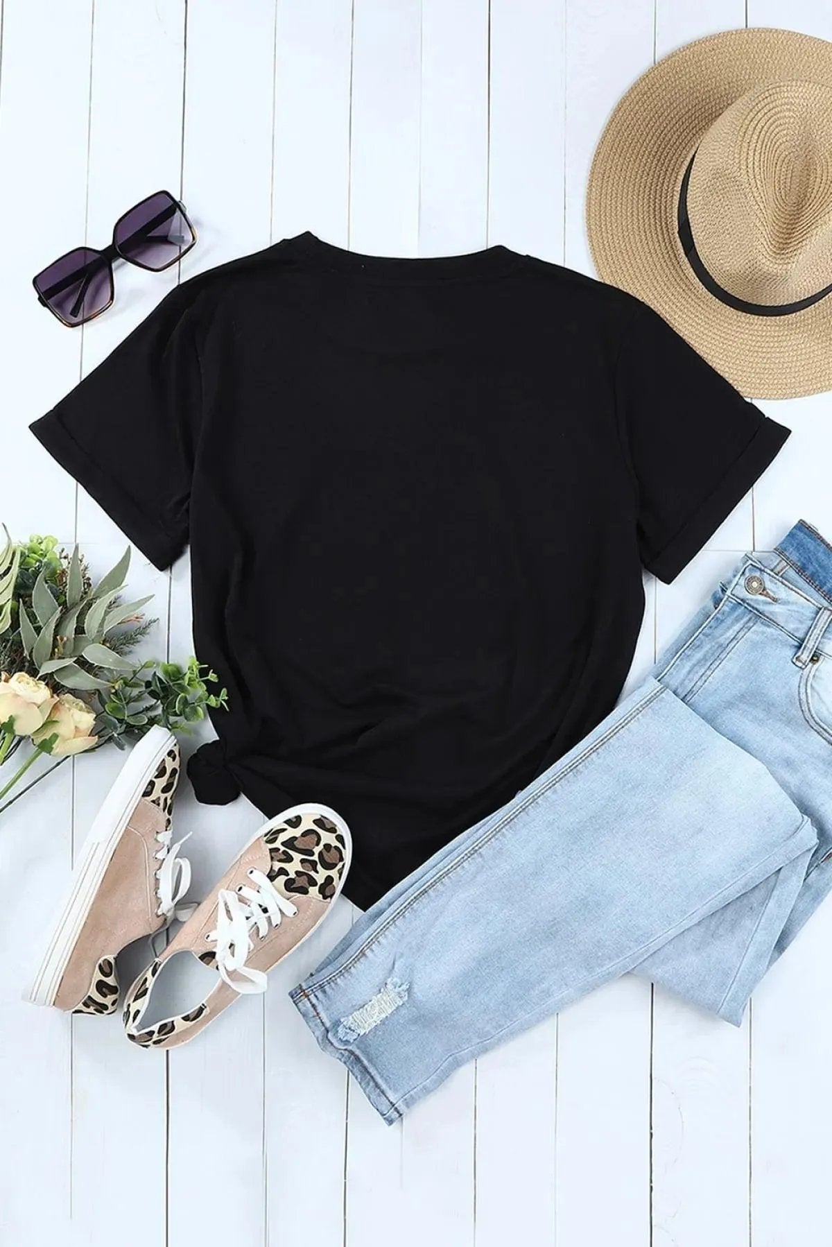 Black He Is Risen Cross Glitter Pattern Print Graphic T Shirt for Women