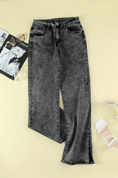 Black High Rise Slit Anklet Flare Jeans Jewelry Bubble