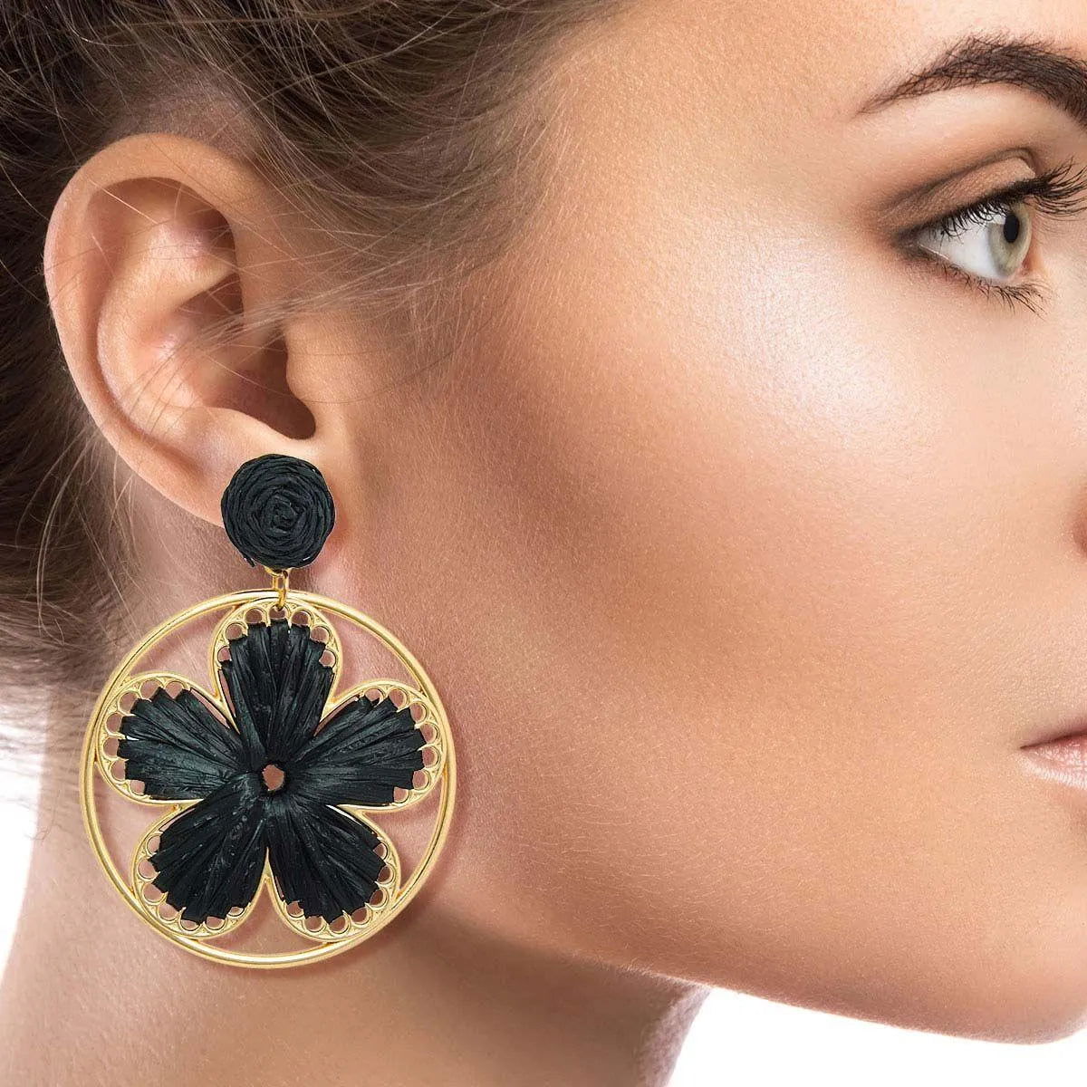 Black Raffia Flower Earrings: Stylish & Affordable Jewelry Bubble