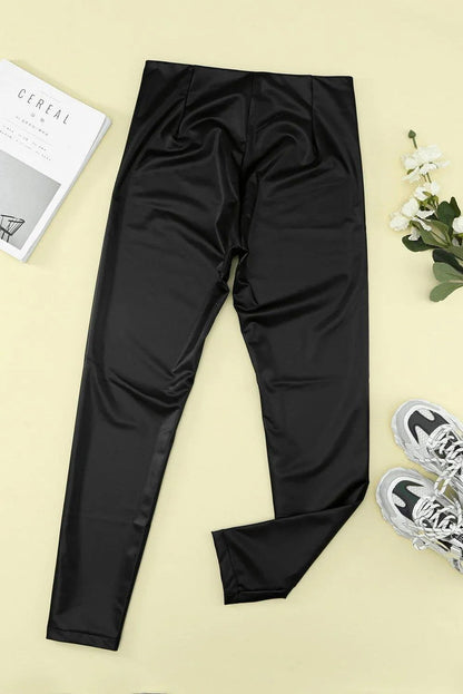 Black Skinny Zipper Pu Pants Jewelry Bubble