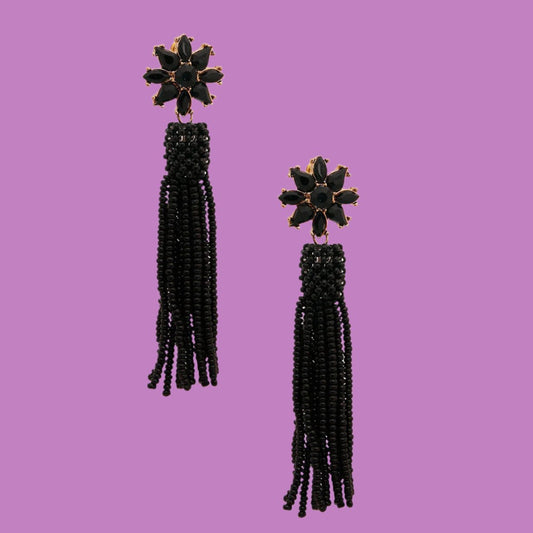 Black Stud Flower Dangle Tassel Earrings: Make a Bold Statement | Buy Now Pinktown