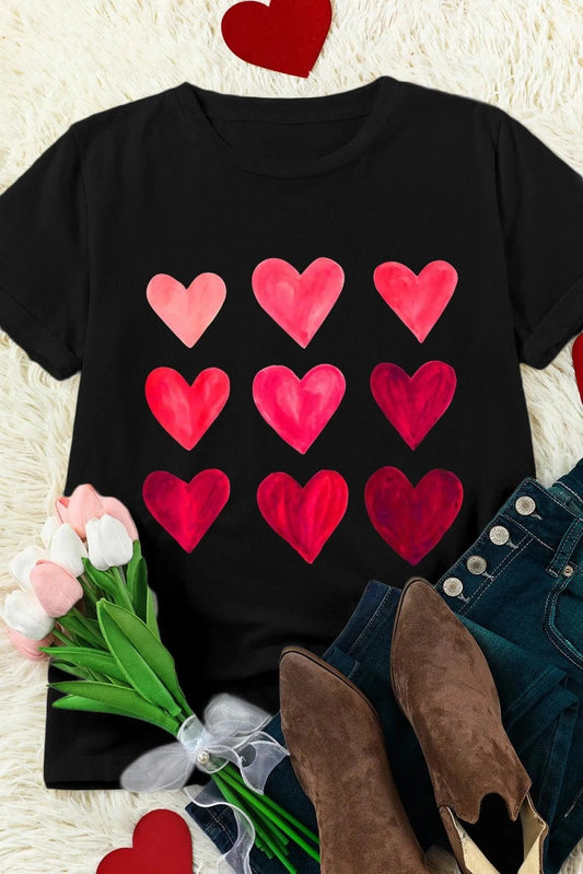Black T-Shirt Valentine's Day Heart Graphic Tee Jewelry Bubble
