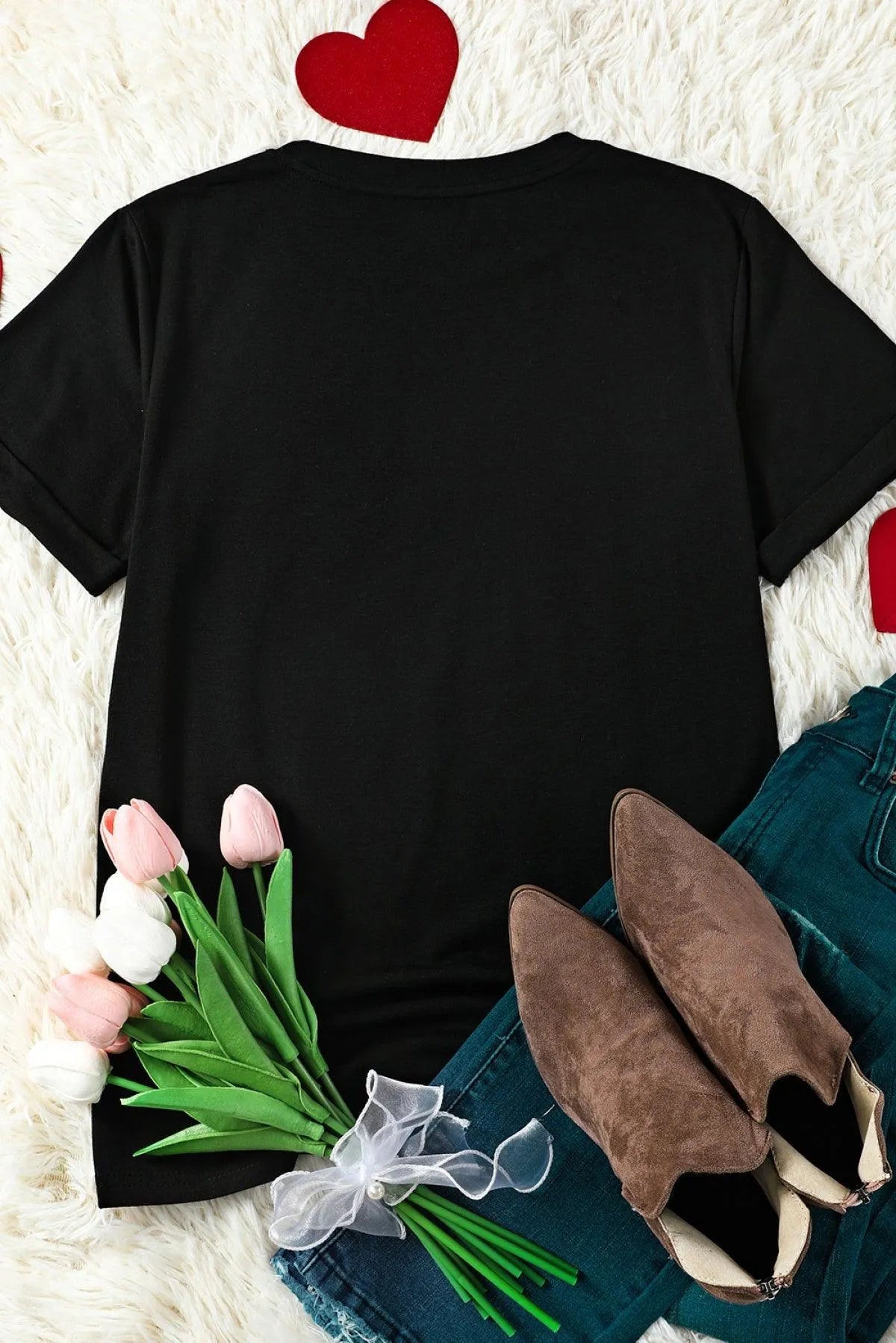 Black Tee XOXO Leopard Letter Print T Shirt Jewelry Bubble