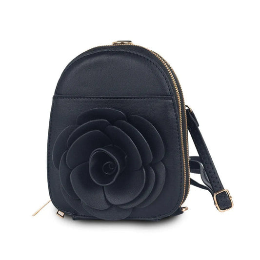 Black Vegan Leather Floral Mini Backpack: Stylish & Secure Jewelry Bubble