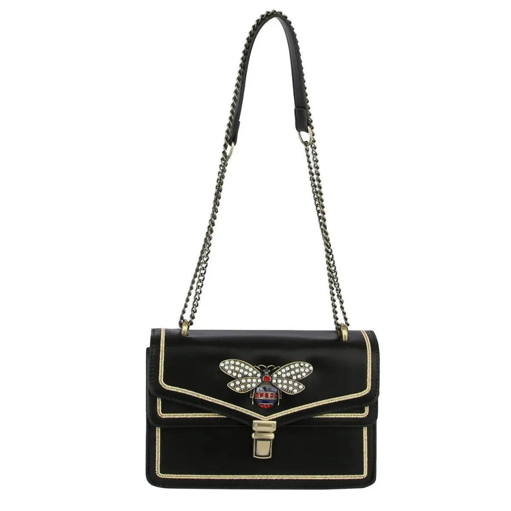 Black Vegan Leather Shoulder Bag: Bee-Lovers' Must-Have